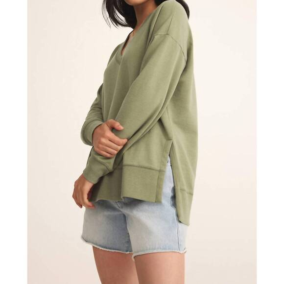NEW Z SUPPLY modern v-neck weekender sweatshirt in avocado - Picture 4 of 7